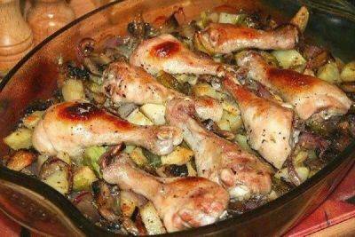 Вкусные и сытные куриные ножки, запечённые с грибами и овощами - leprechaun.land